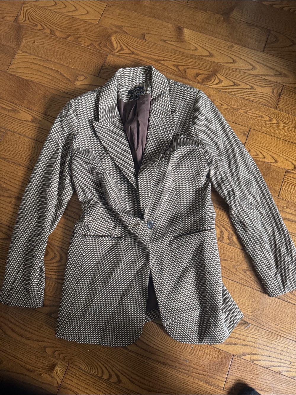 RW&CO. Women’s brown beige Houndstooth Single-Button Blazer